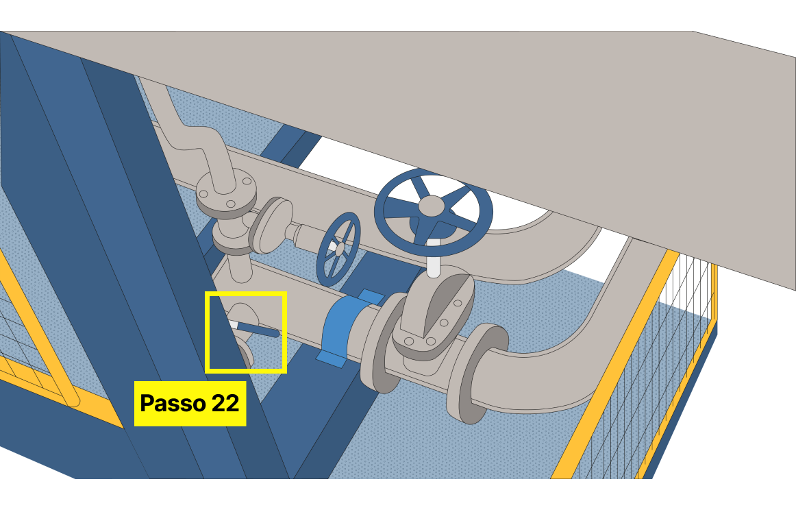 Passo 22: Abrir válvula de saída de dreno para canaleta